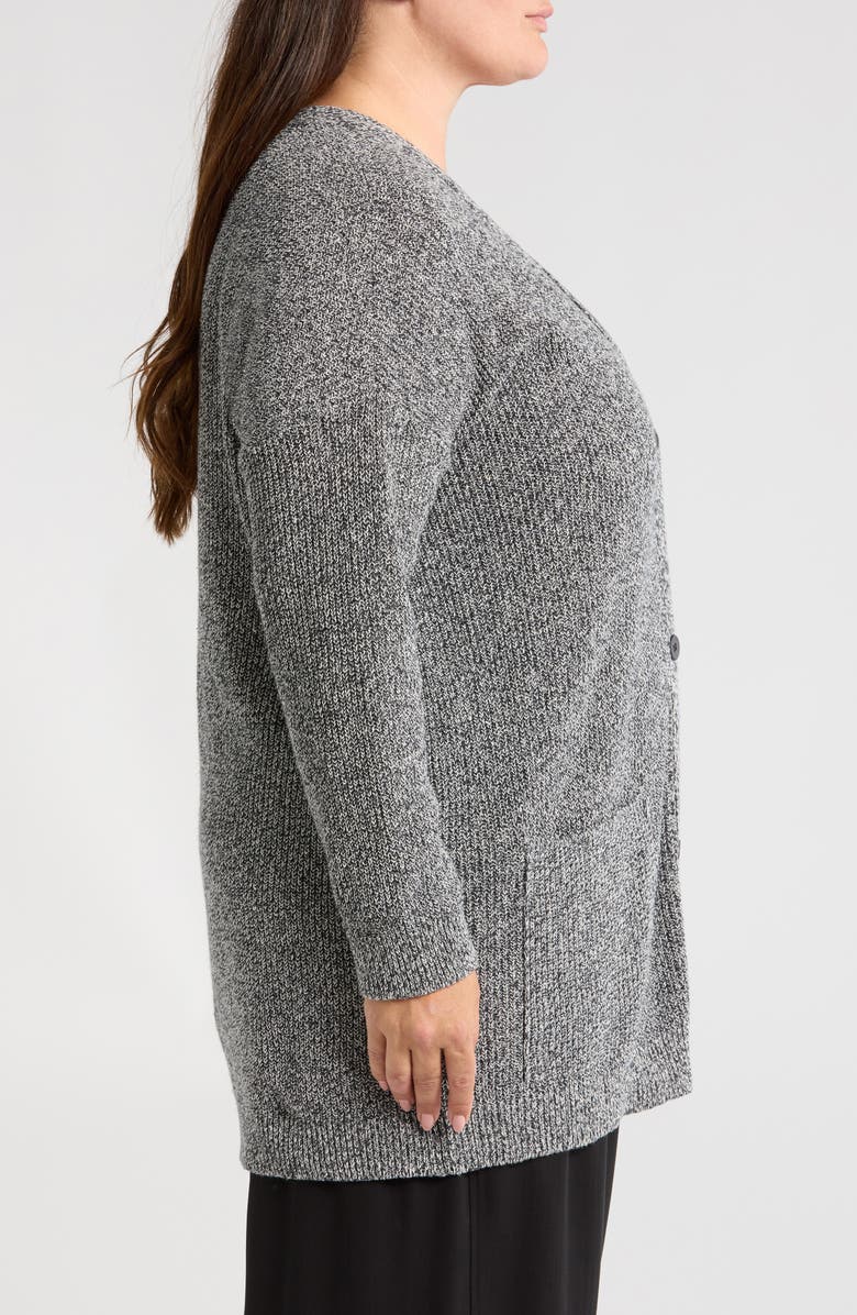 Eileen Fisher V-Neck Cotton Blend Cardigan, Alternate, color, Black/ Ivory