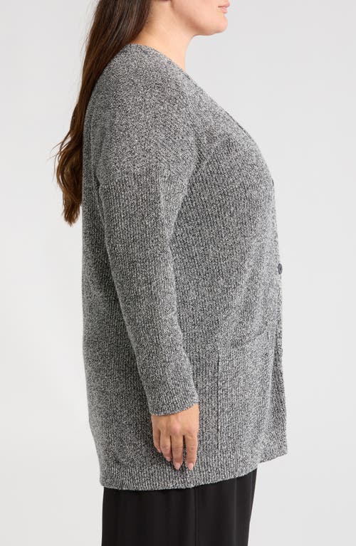 Eileen Fisher V-neck Cotton Blend Cardigan In Black/ivory