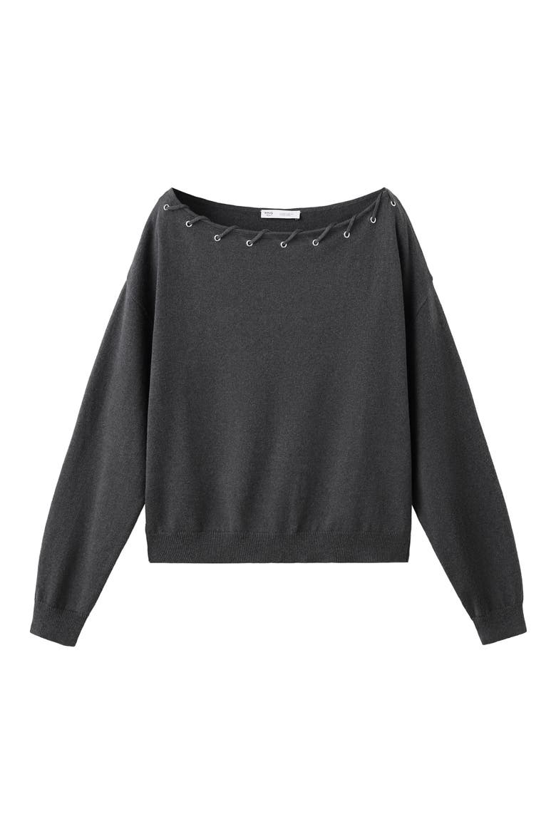 Boat Neck Lace-up Sweater, Main, color, CHARCOAL