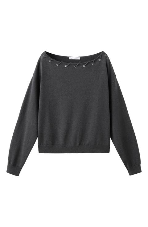 Boat Neck Lace-up Sweater