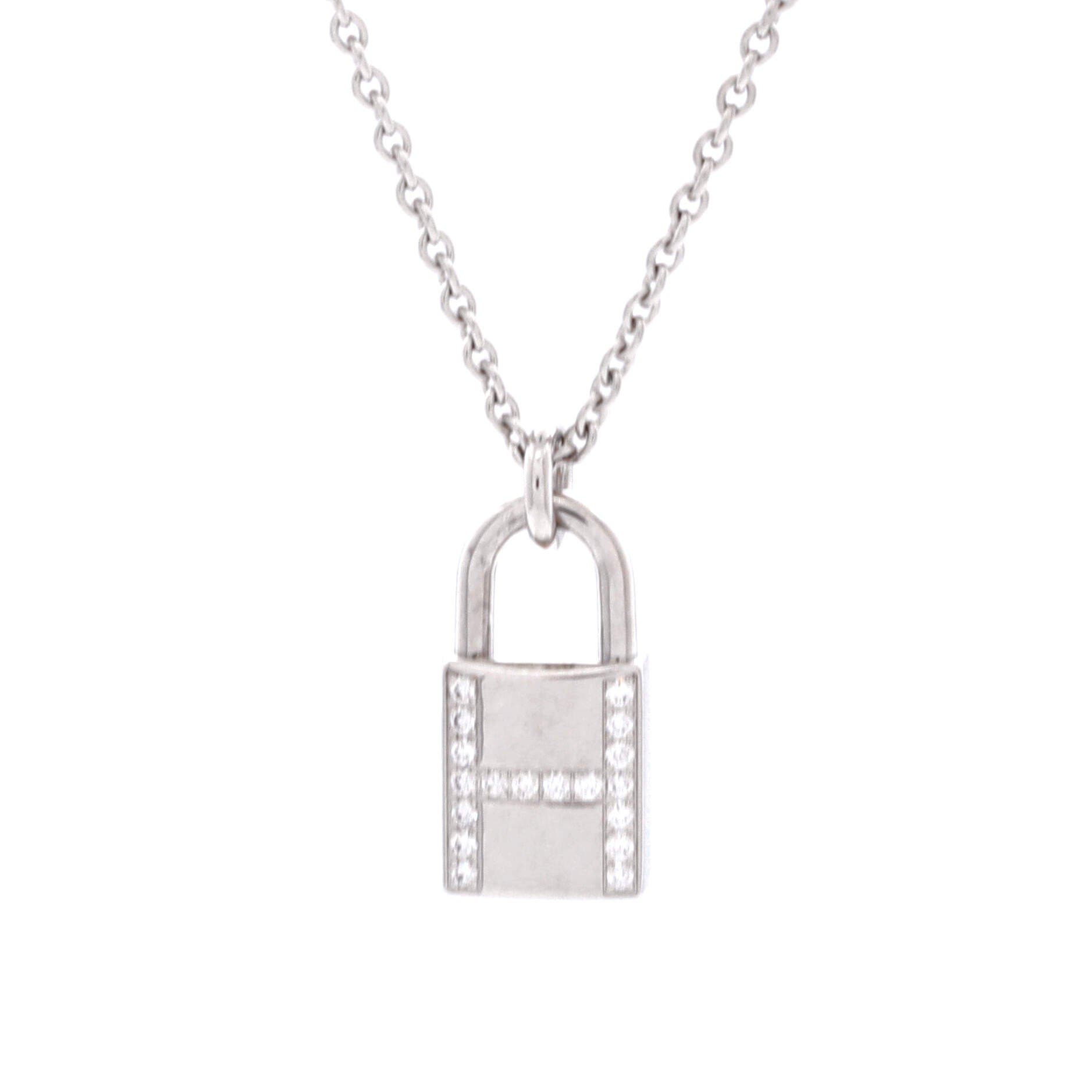 Amulettes Cadenas Pendant Necklace 18K White Gold with Diamonds, Main, color, Metallic Gold