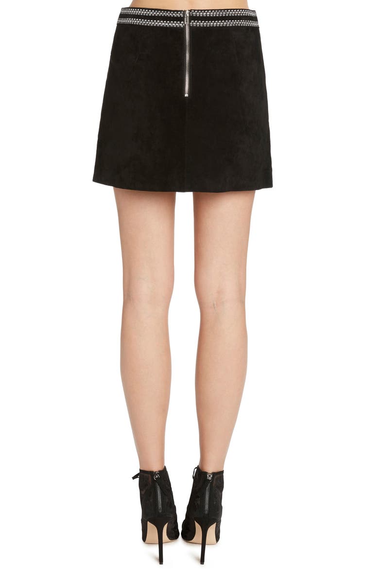 Embroidered Suede Skirt, Alternate, color, BLACK