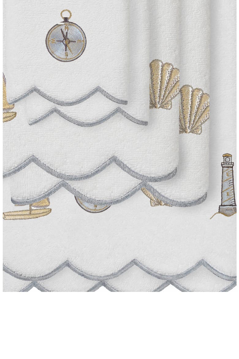 6-Piece Sea Joy Embroidered Turkish Cotton Towel Set, Alternate, color, WHITE/ GRAY