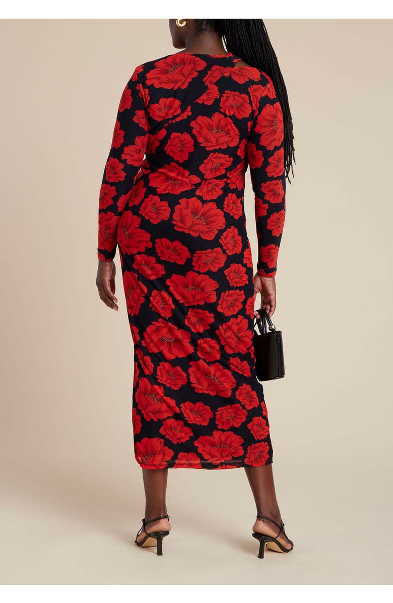 ELOQUII Shoulder Detail Mesh Dress, Alternate, color, Red Black Floral