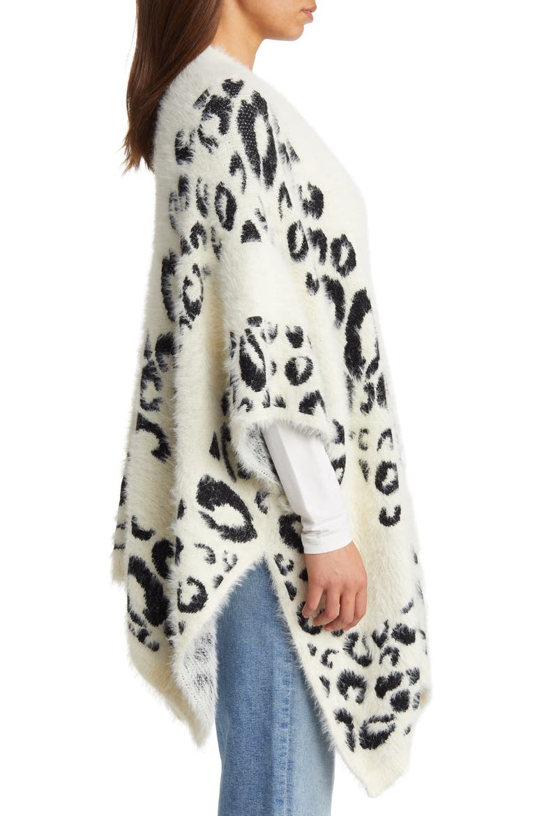 Leopard Jacquard Ruana, Alternate, color, CREAM