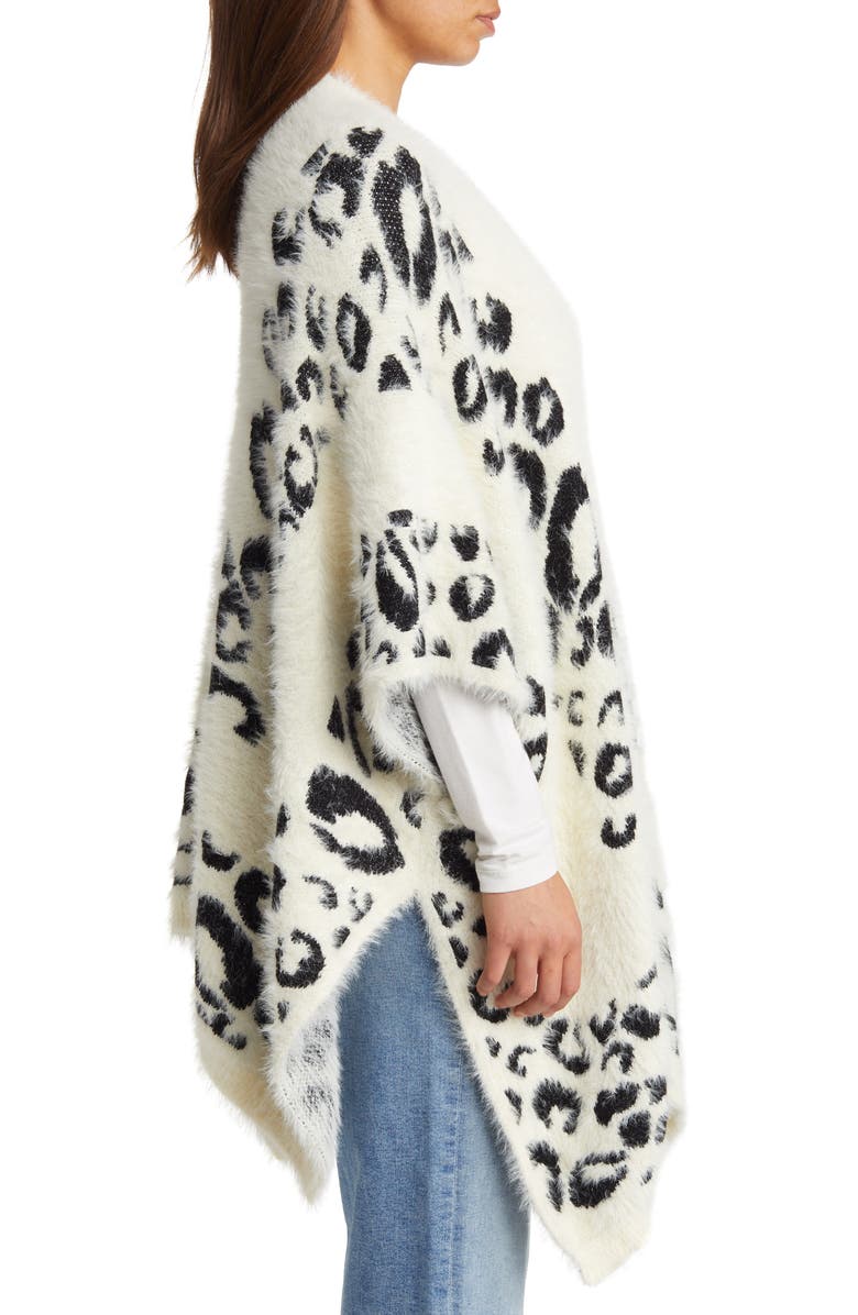 Roffe Accessories Leopard Jacquard Ruana, Alternate, color, Cream