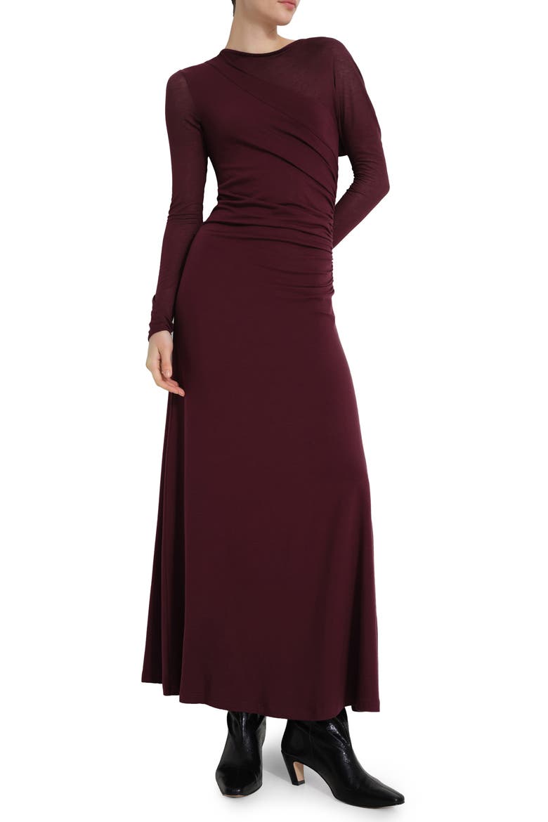 Ambrose Long Sleeve Jersey Maxi Dress, Main, color, BURGUNDY