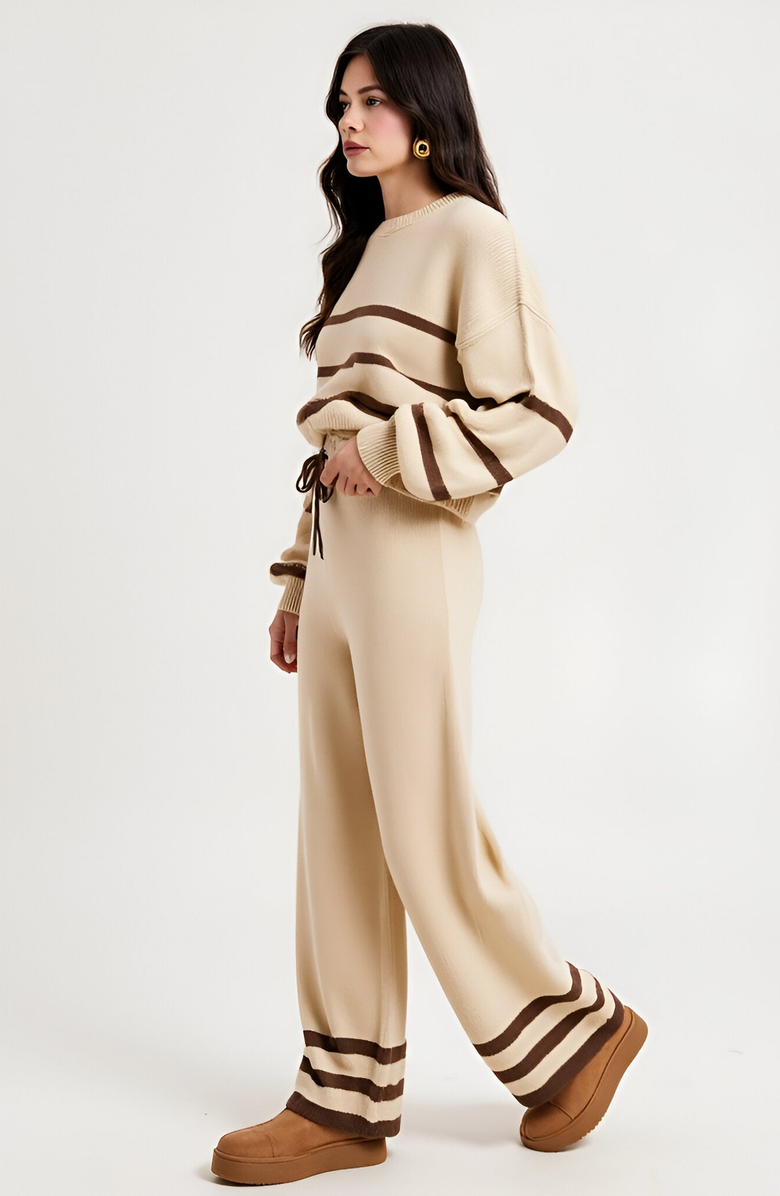 Modenaire Cozy Striped Sweater and Wide-Leg Pants Lounge Set, Alternate, color, 
