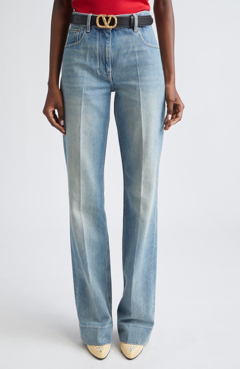 Valentino Straight Leg Jeans, Main, color, Medium Blue