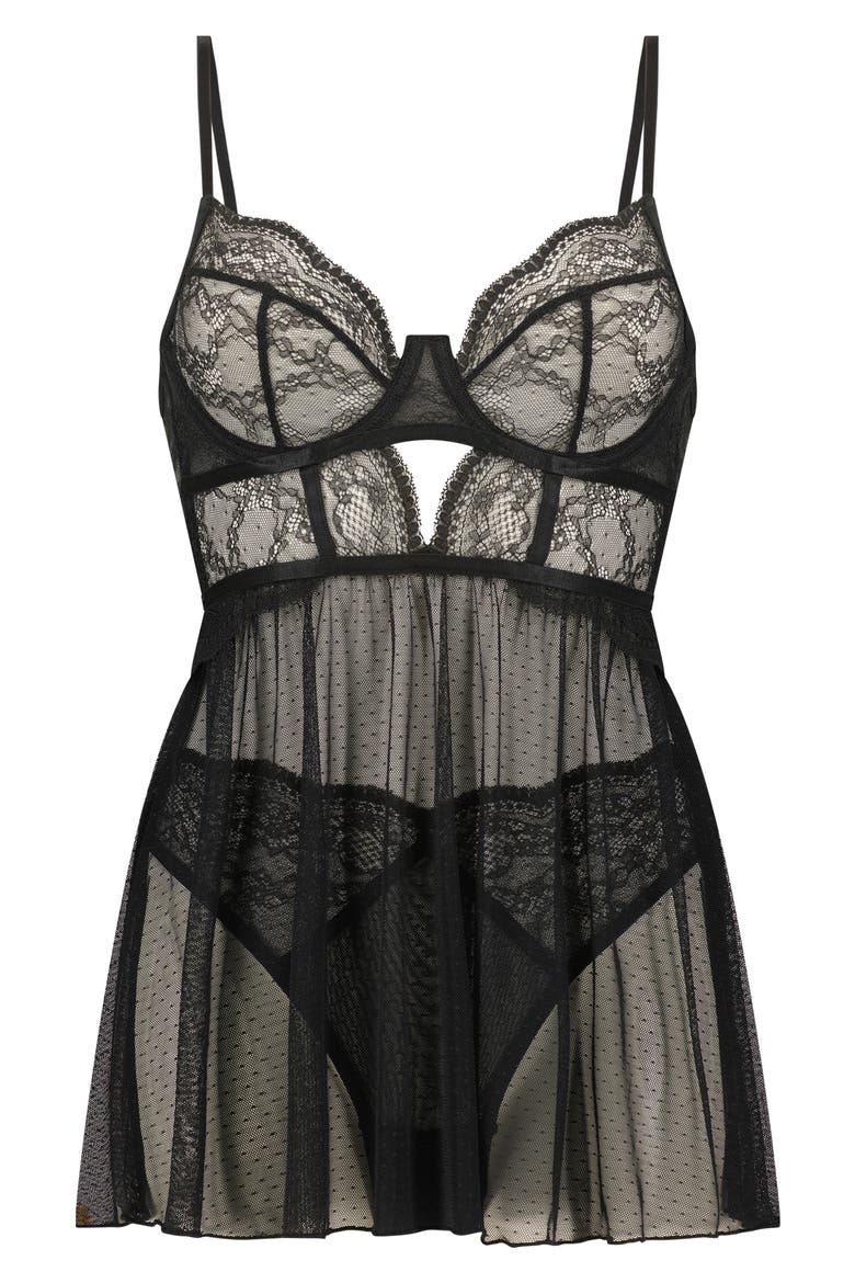 Isabelle Underwire Babydoll Chemise, Alternate, color, BLACK