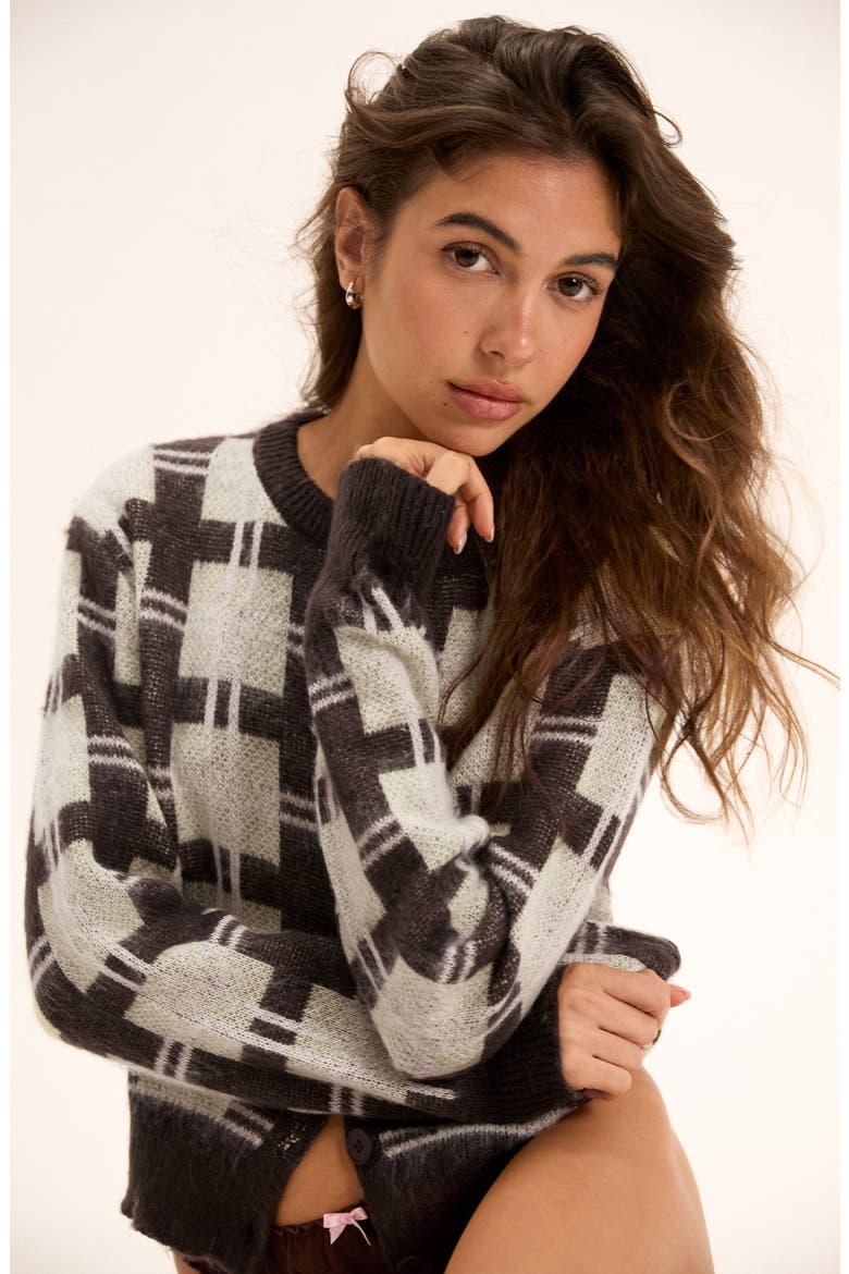 Anzio Check Cardigan, Alternate, color, CHECK BROWN