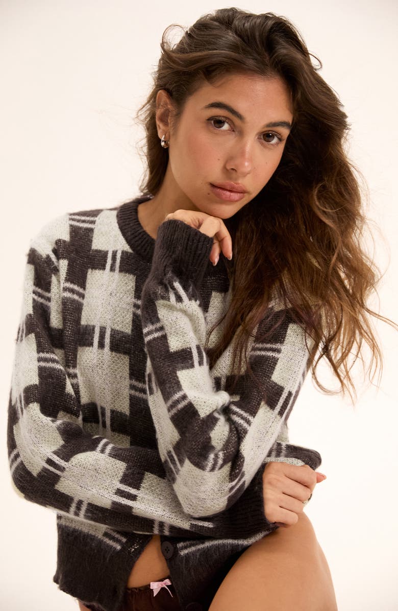 Motel Anzio Check Cardigan, Alternate, color, Check Brown