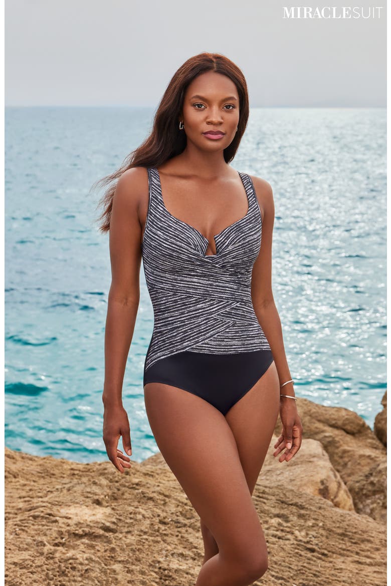 Selenite Layered Escape One-Piece Swimsuit, Alternate, color, BLACK/ WHITE
