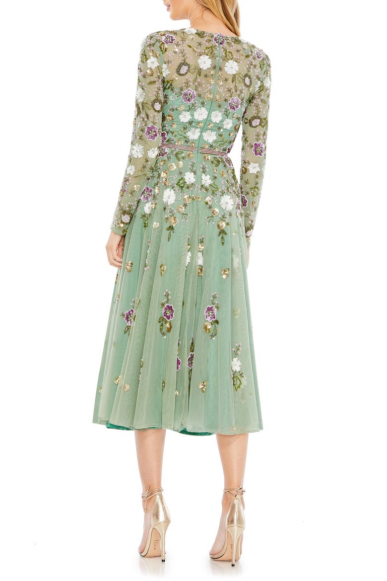 Sequined Floral Long Sleeve High Neck Midi Dress, Alternate, color, SAGE MULTI