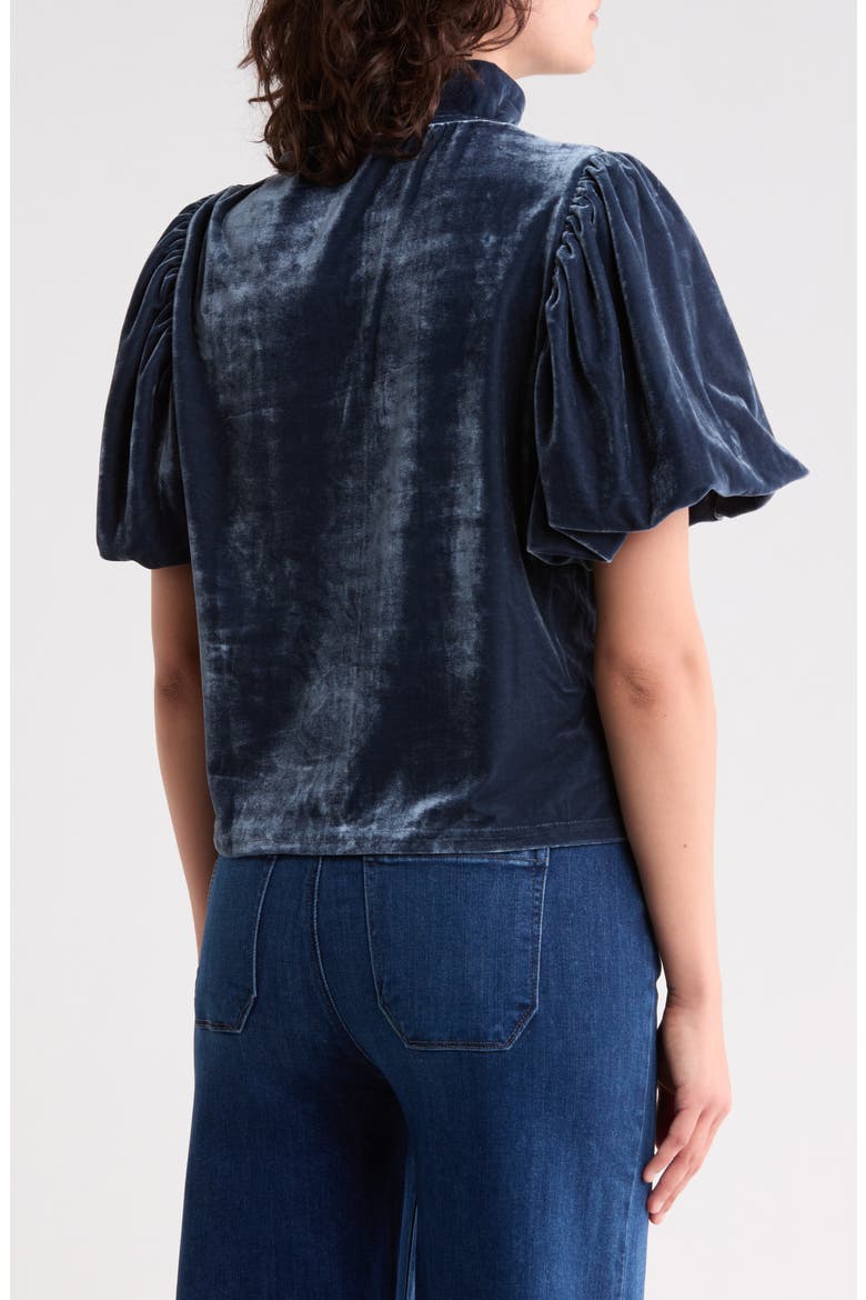 Velvet Mock Neck Puff Sleeve Top, Alternate, color, DARK BLUE