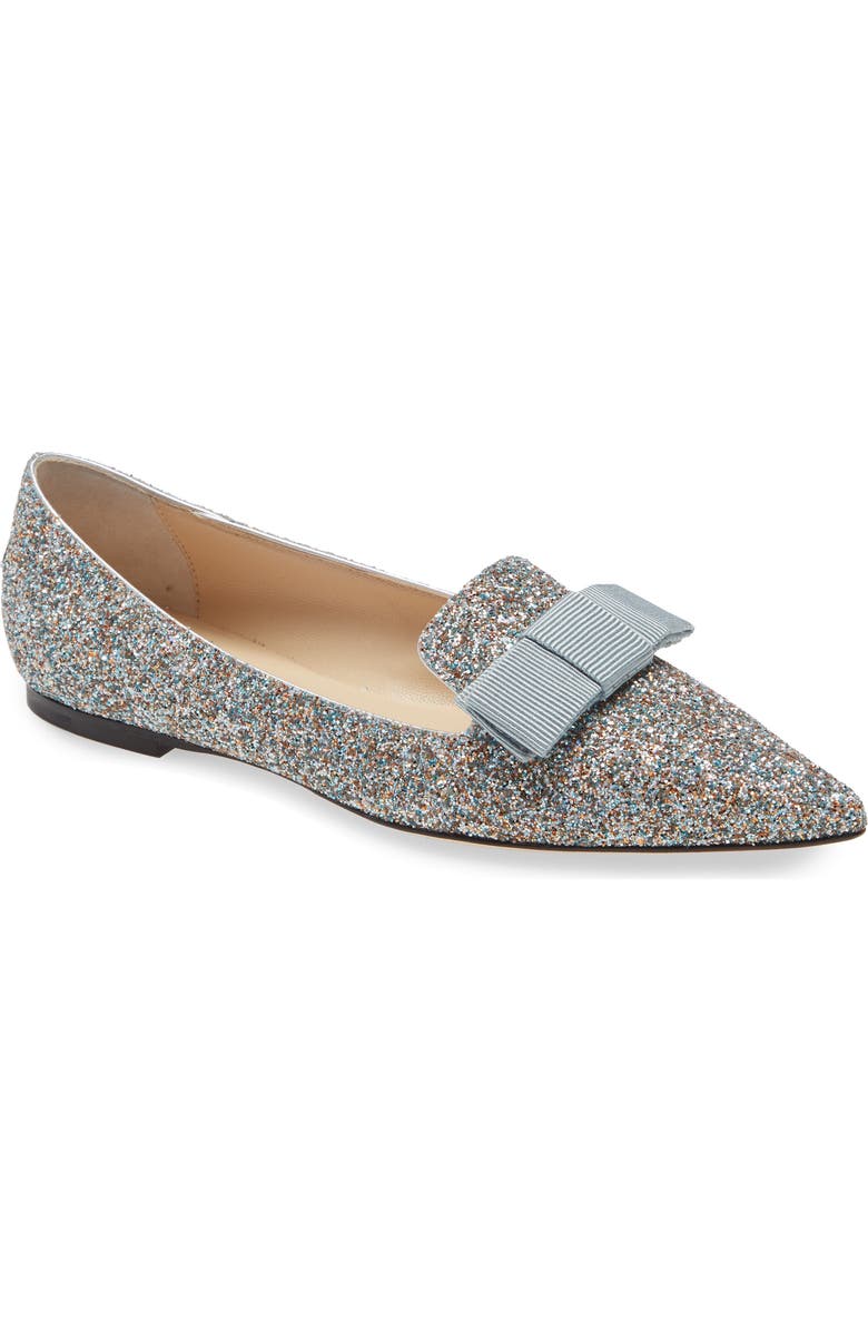 Jimmy Choo Gala Glitter Bow Flat, Main, color,