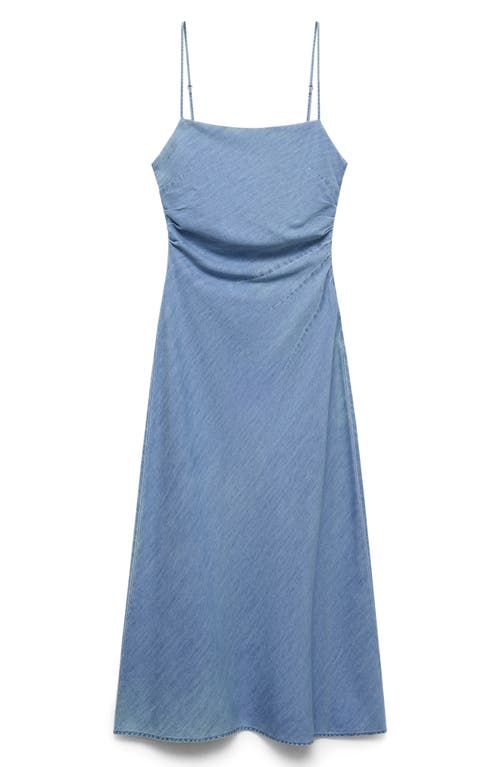 Mango Draped Denim Maxi Dress In Blue