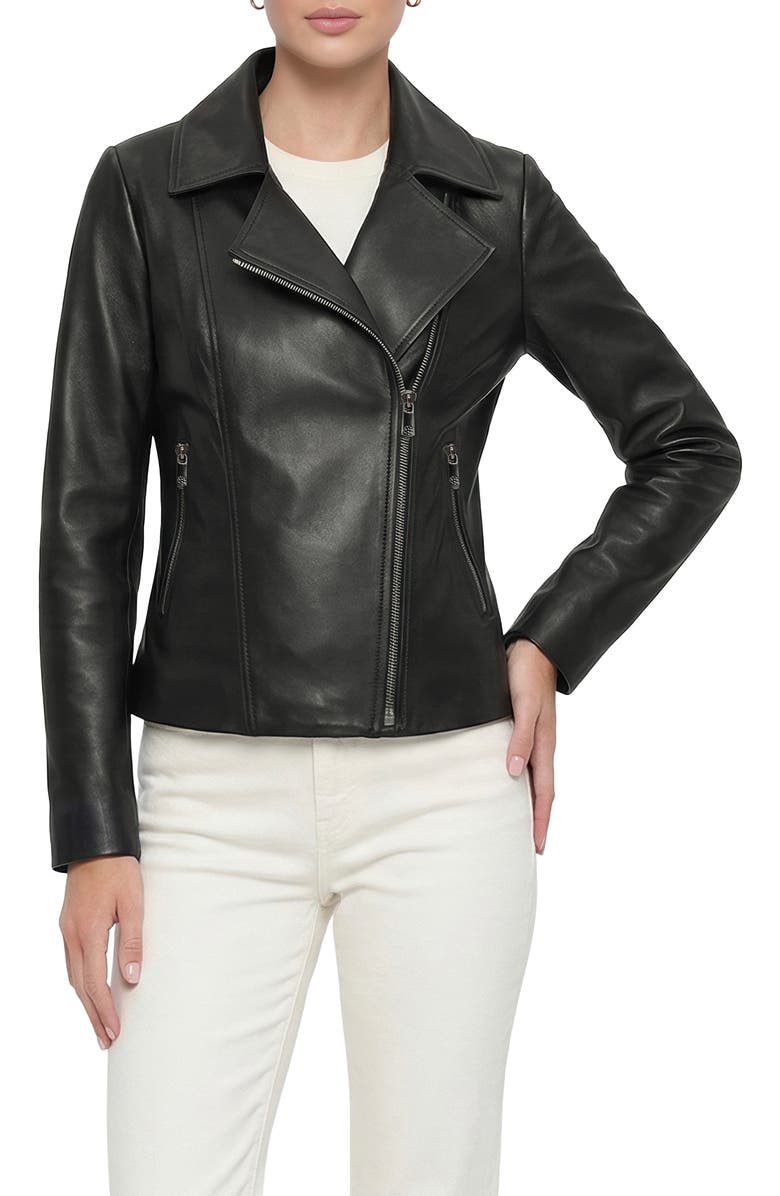 GORSKI Genuine Nappa Leather Moto Zip Jacket, Alternate, color, Black