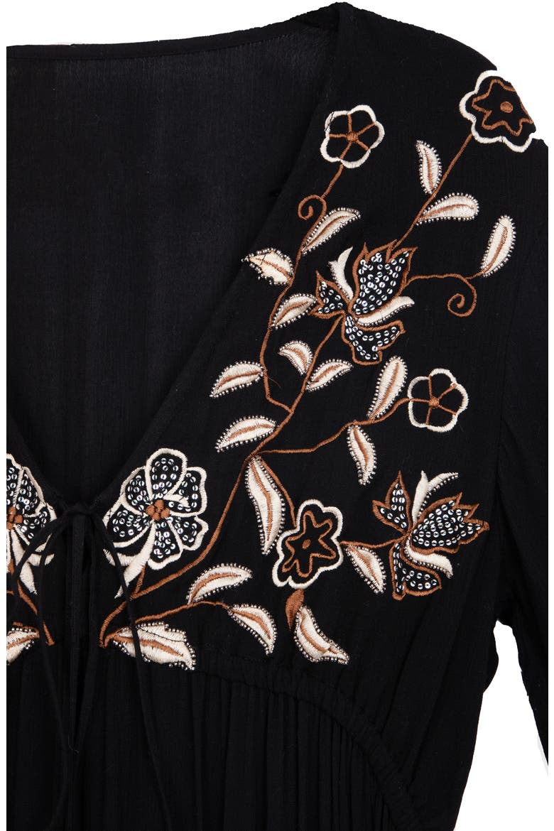 Floral Embroidered Lace Long Sleeve Tiered Caftan, Alternate, color, BLACK