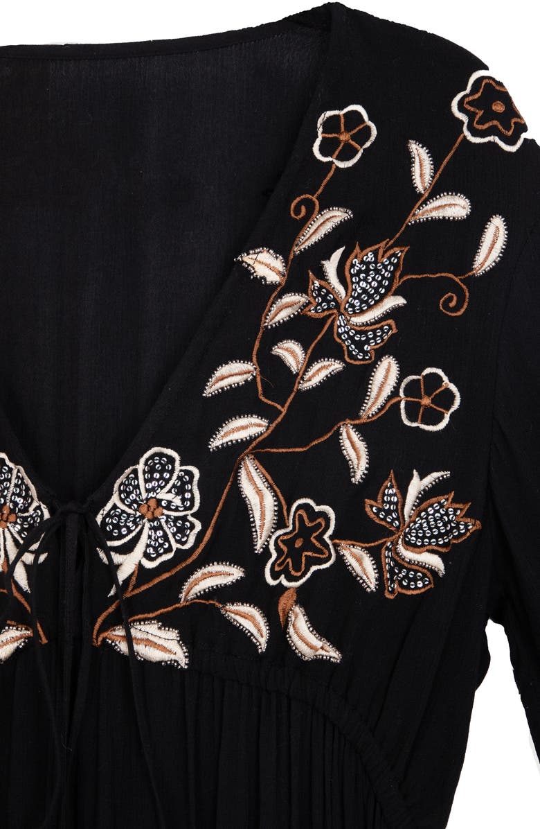 SAACHI Floral Embroidered Lace Long Sleeve Tiered Caftan, Alternate, color, Black