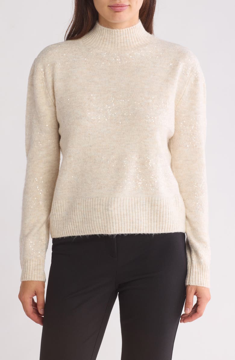 Halogen<sup>®</sup> Mock Neck Sequin Stripe Sweater, Main, color, Malted