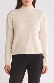 Halogen® Mock Neck Sequin Stripe Sweater