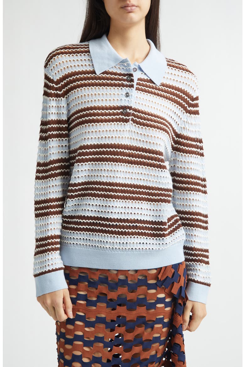 Ryan Pointelle Stripe Merino Wool Polo, Main, color, BABY BLUE