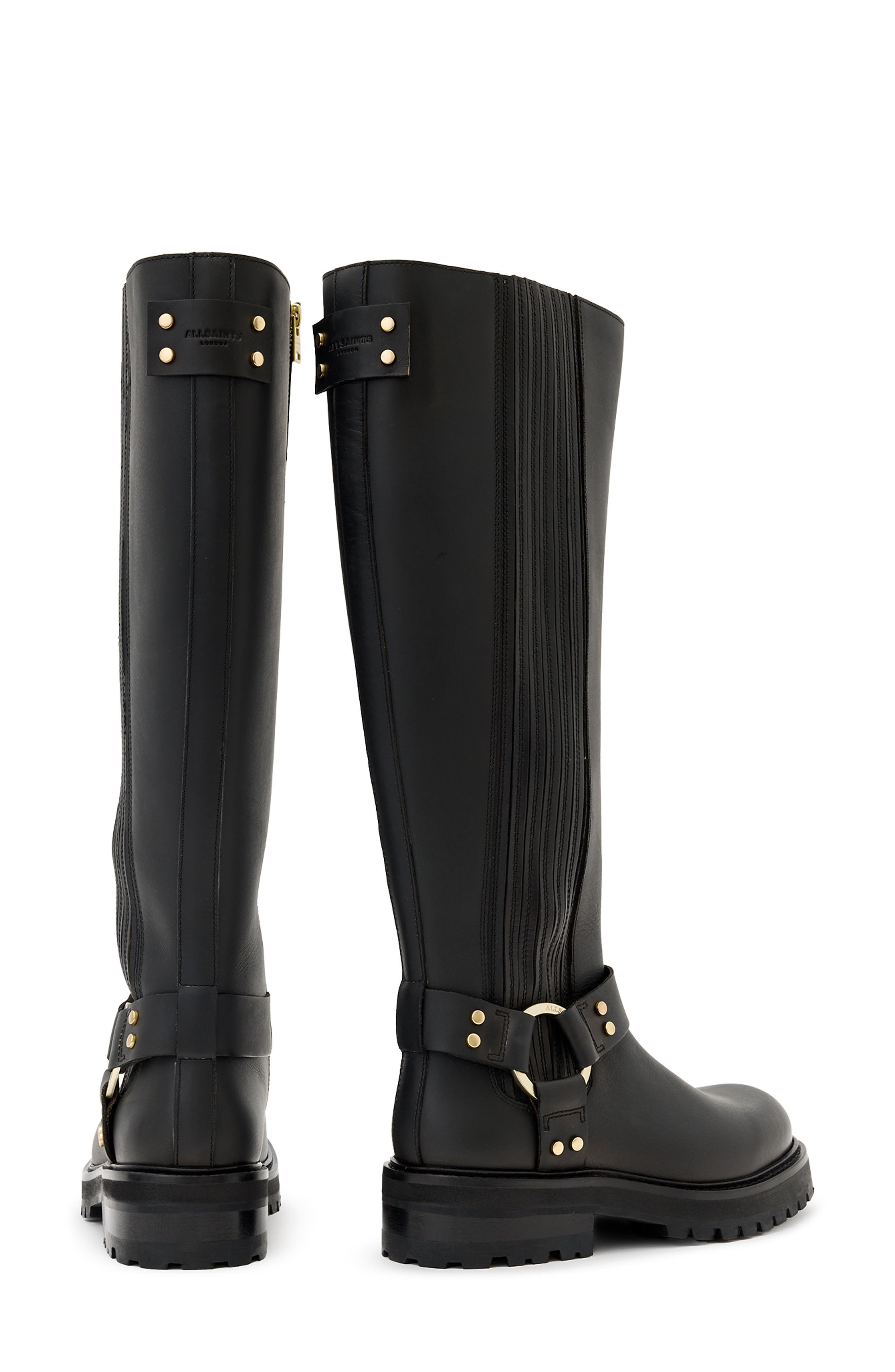 AllSaints Maddie Knee High Moto Boot, Alternate, color, Black