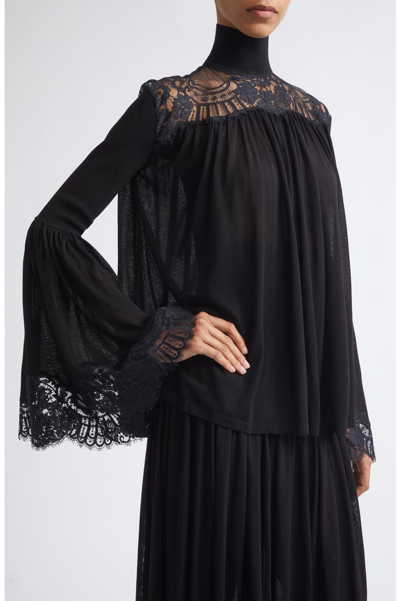 Valiant Lace Trim Turtleneck Sweater, Alternate, color, BLACK