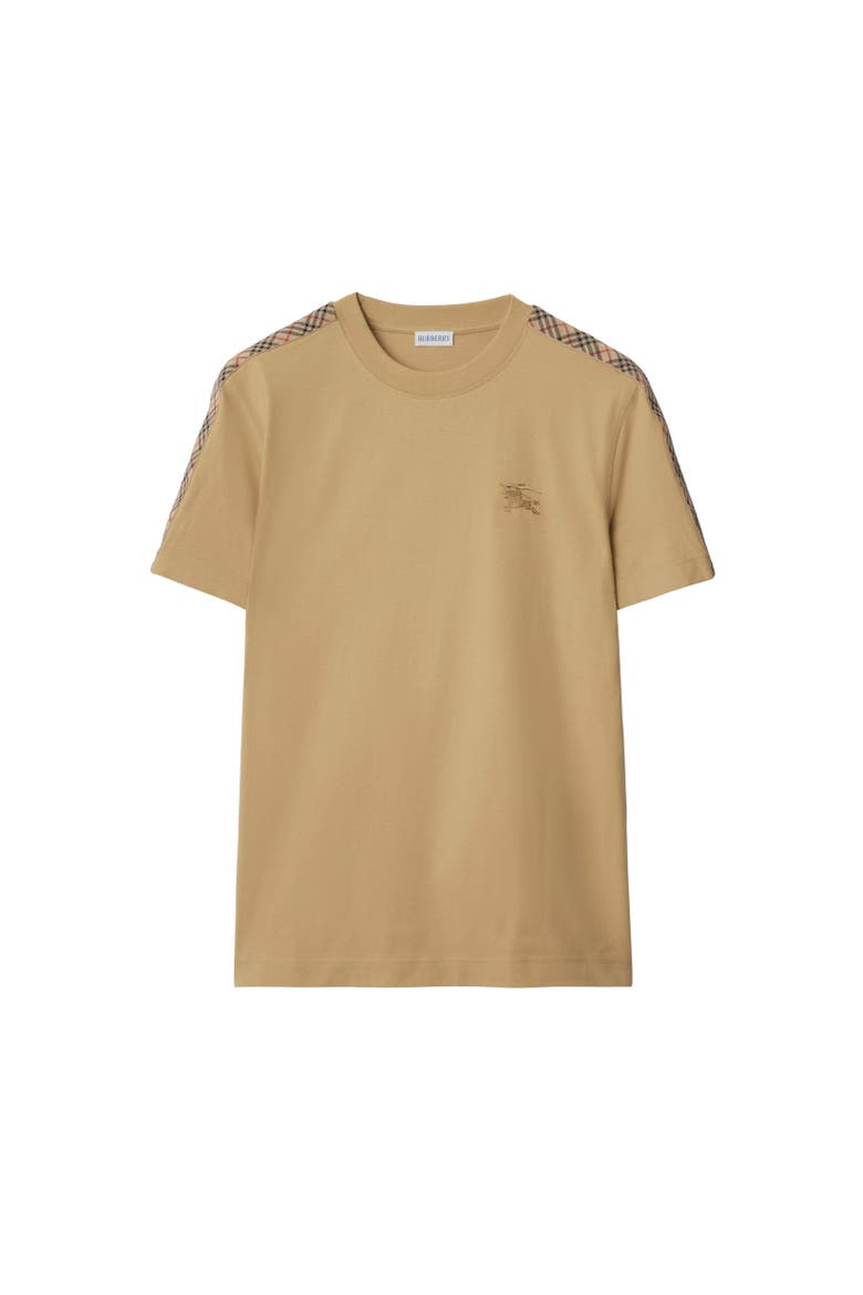 Check Trim Cotton T-shirt, Alternate, color, Flax beige
