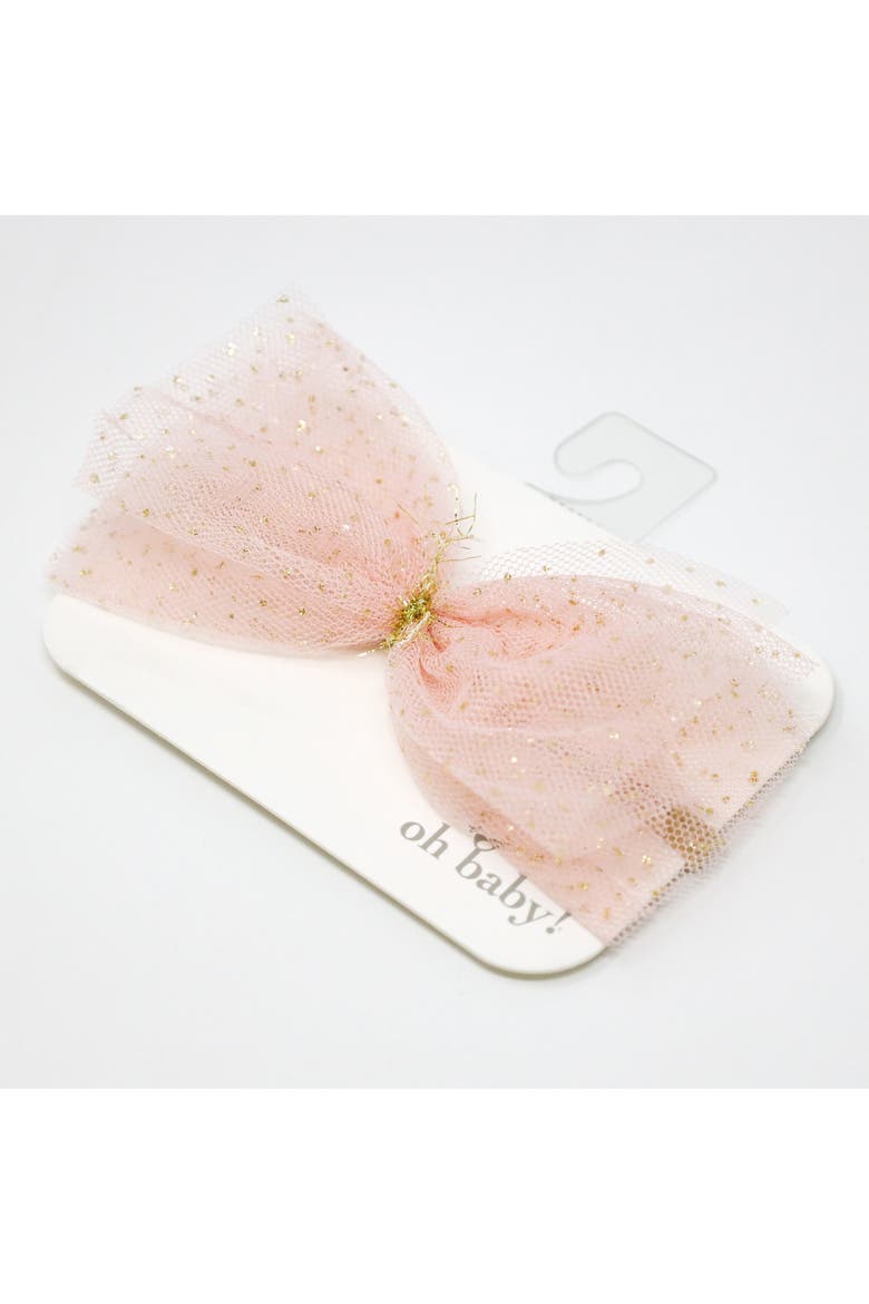 Light Pink and Gold Foil Glinda Bow Nylon Headband, Alternate, color, Pale Pink/Gold