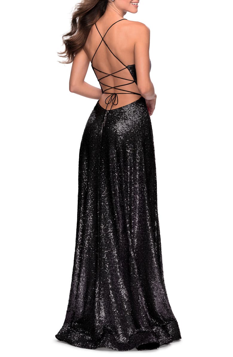 La Femme A-Line Sequin Gown, Alternate, color, 