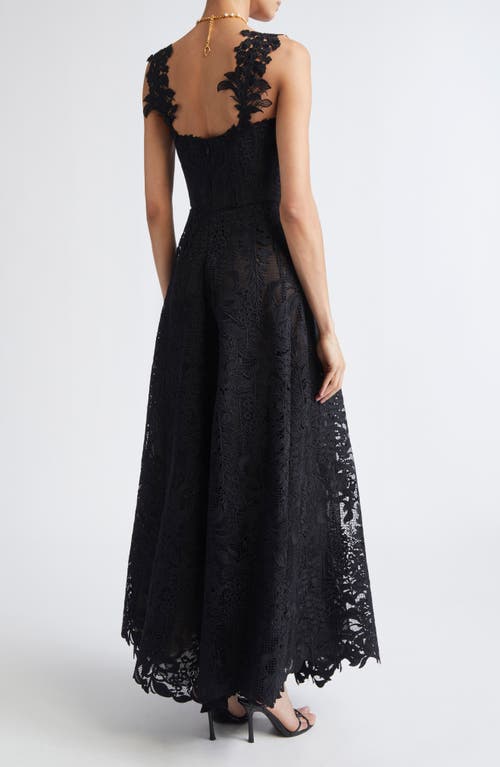 Oscar De La Renta Sleeveless Foxglove Lace Sweetheart-neck Gown In Black