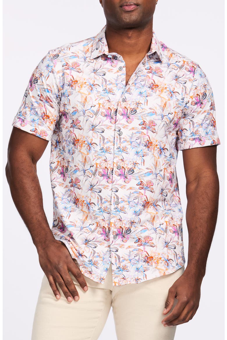 Short Sleeve Stretch Cotton Button-Up Shirt, Main, color, WHITE