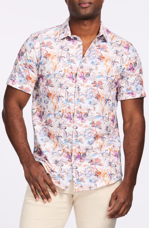 Short Sleeve Stretch Cotton Button-Up Shirt