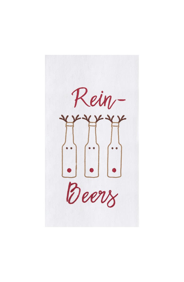 C&F Home "Rein Beers" Funny Holiday Christmas Embroidered Flour Sack Kitchen Towel Decor Decoration 27L x 18W in., Main, color,