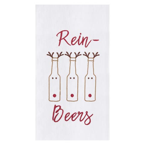 "Rein Beers" Funny Holiday Christmas Embroidered Flour Sack Kitchen Towel Decor Decoration 27L x 18W in.
