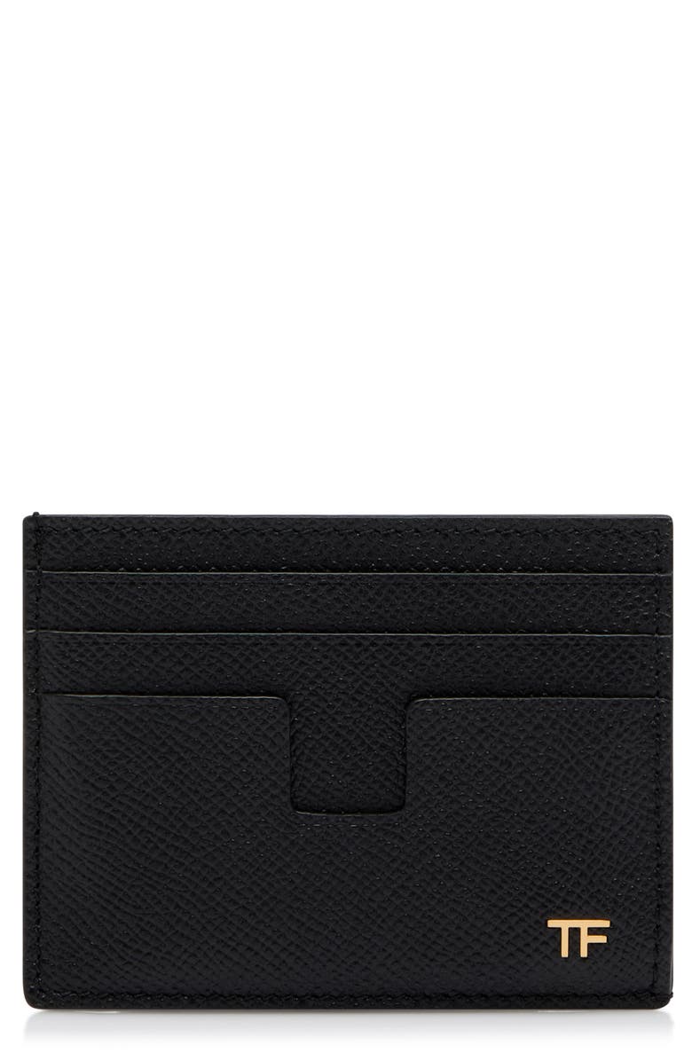 TOM FORD T-Line Small Grain Calfskin Leather Card Holder, Main, color, 