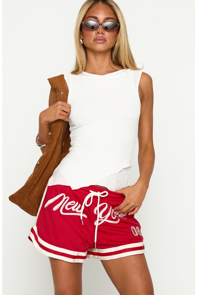 NY Trackstar Mesh Drawstring Shorts, Alternate, color, RED