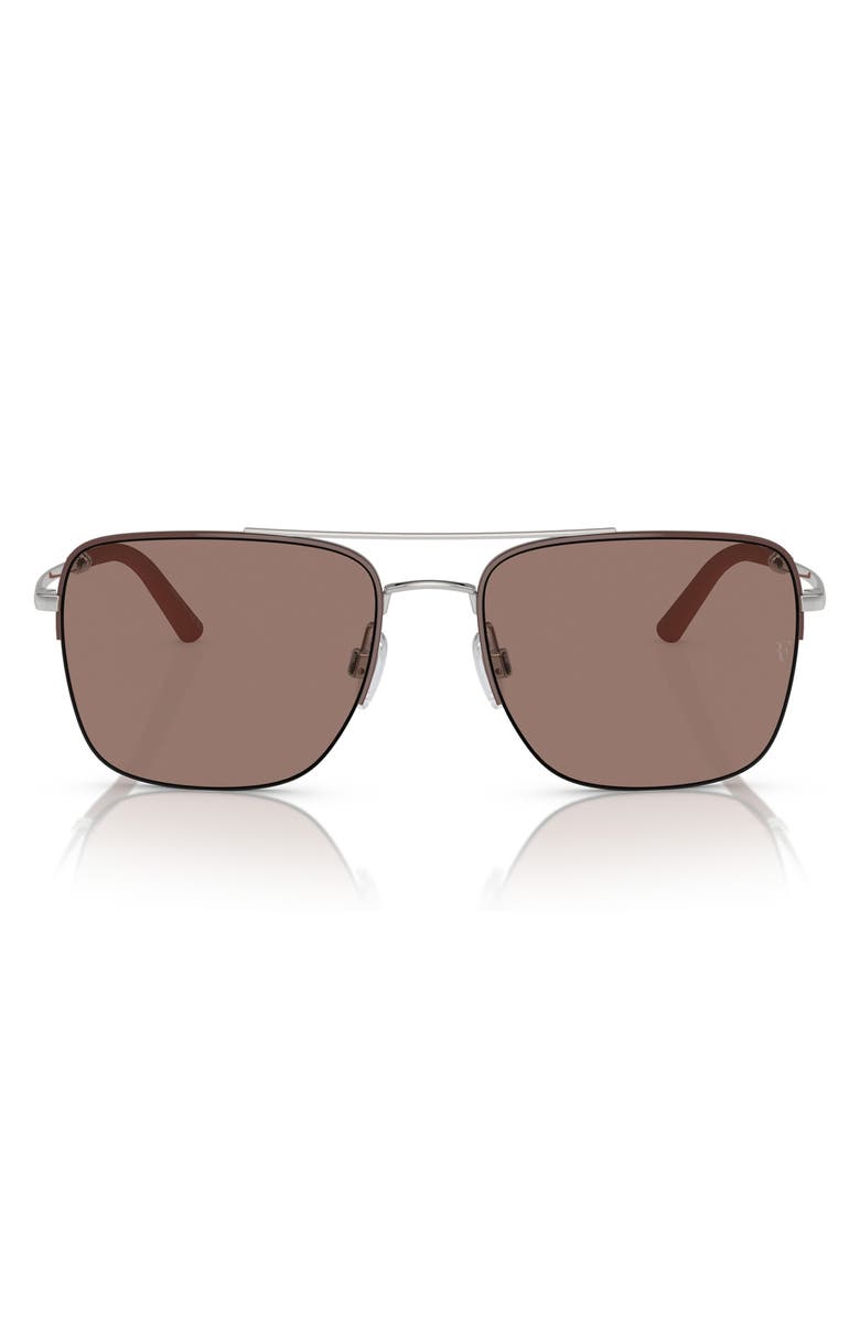 Oliver Peoples Roger Federer 56mm Semirimless Pilot Sunglasses, Main, color, Silver