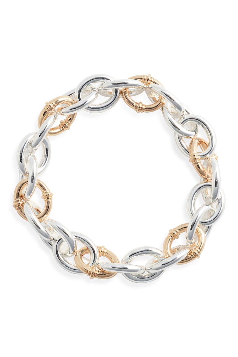 Oval Link Stretch Bracelet, Main, color, GOLD- SILVER