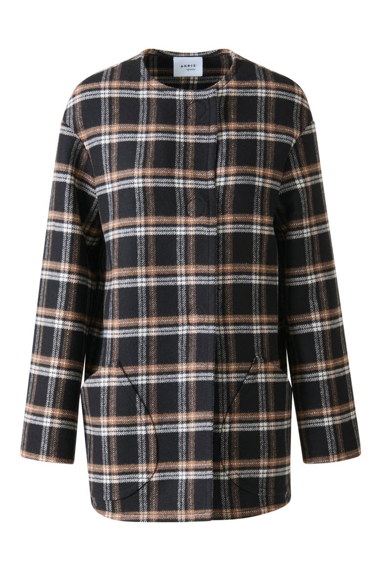 Plaid Double Face Wool Blend Jacket with Removable Scarf, Alternate, color, BLACK-CAMEL-CREAM