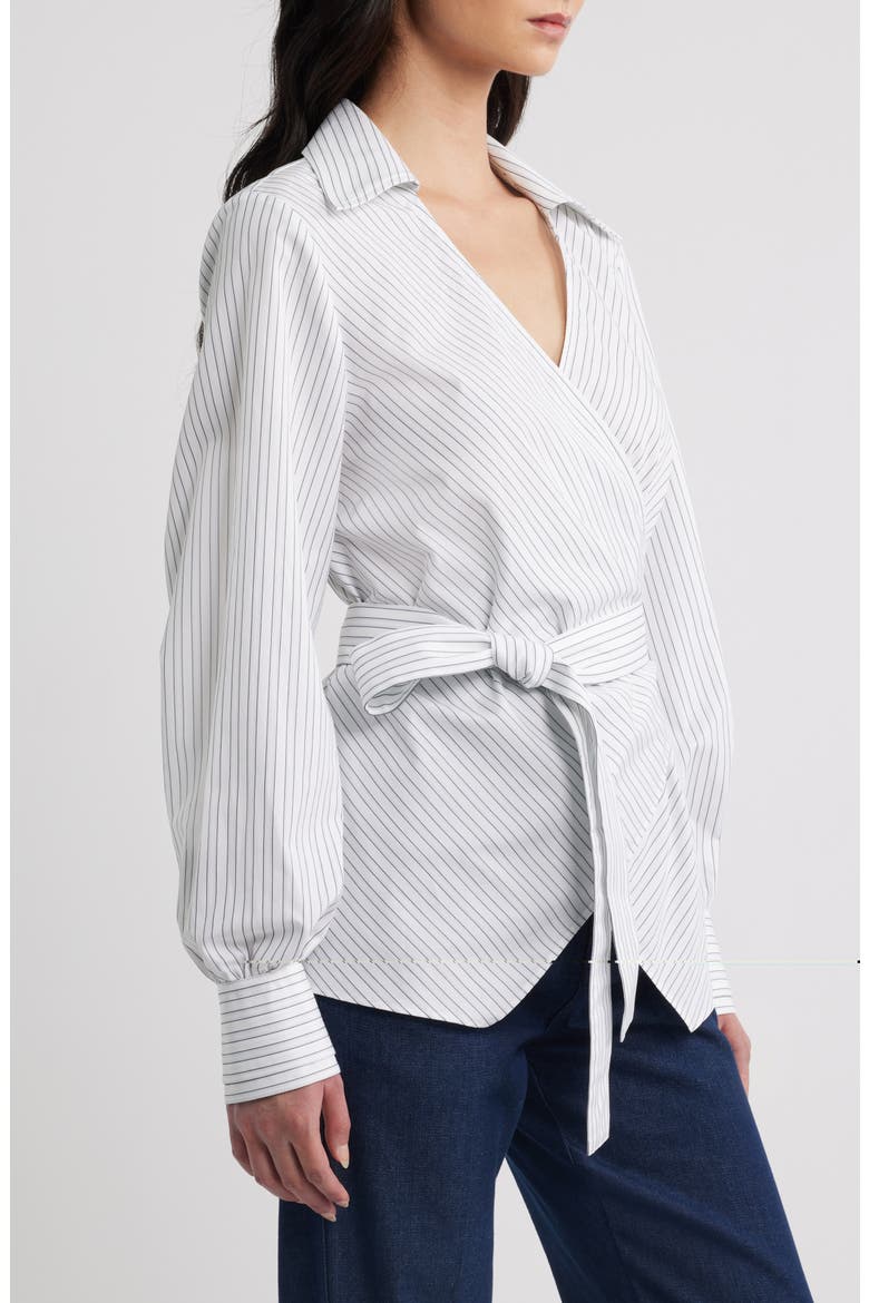 Bekania Stripe Cotton Wrap Top, Alternate, color, ARTIC ICE