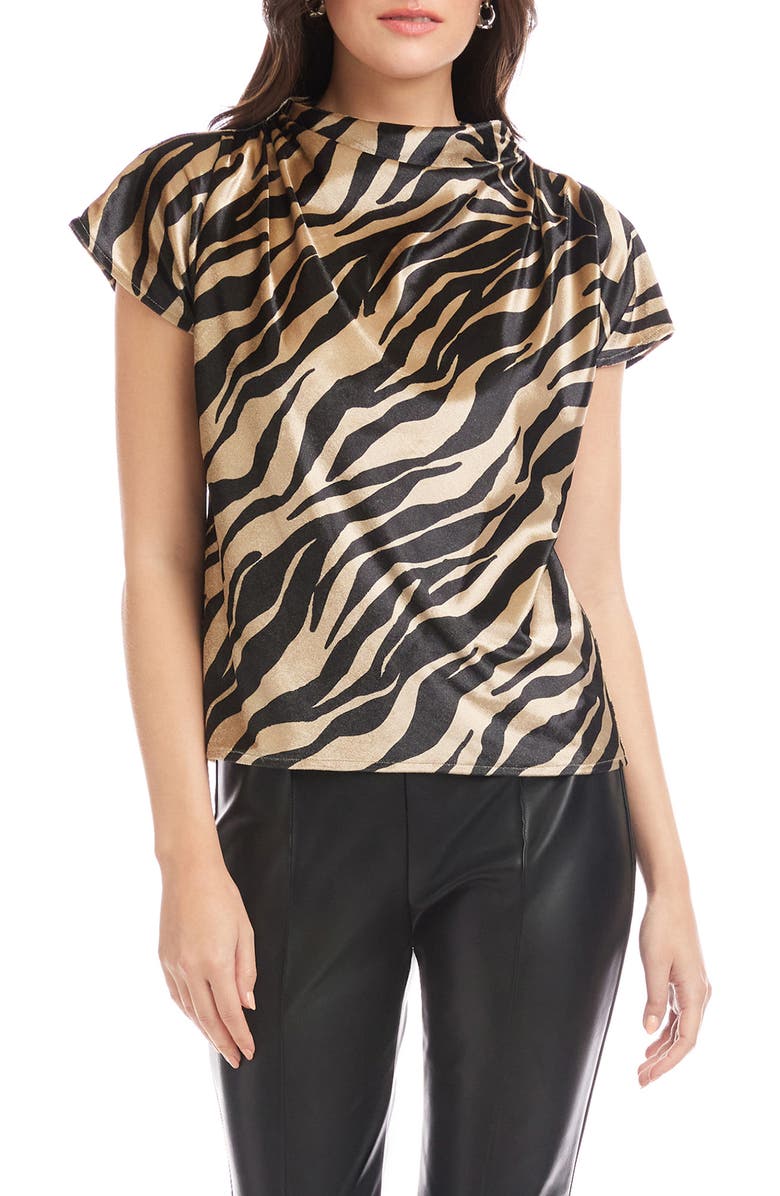 FIFTEEN TWENTY Emmeline Cowl Neck Velvet Top, Main, color, Zebra