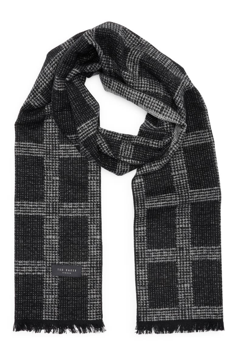 Plaid Silk Reversible Scarf, Main, color, GREY