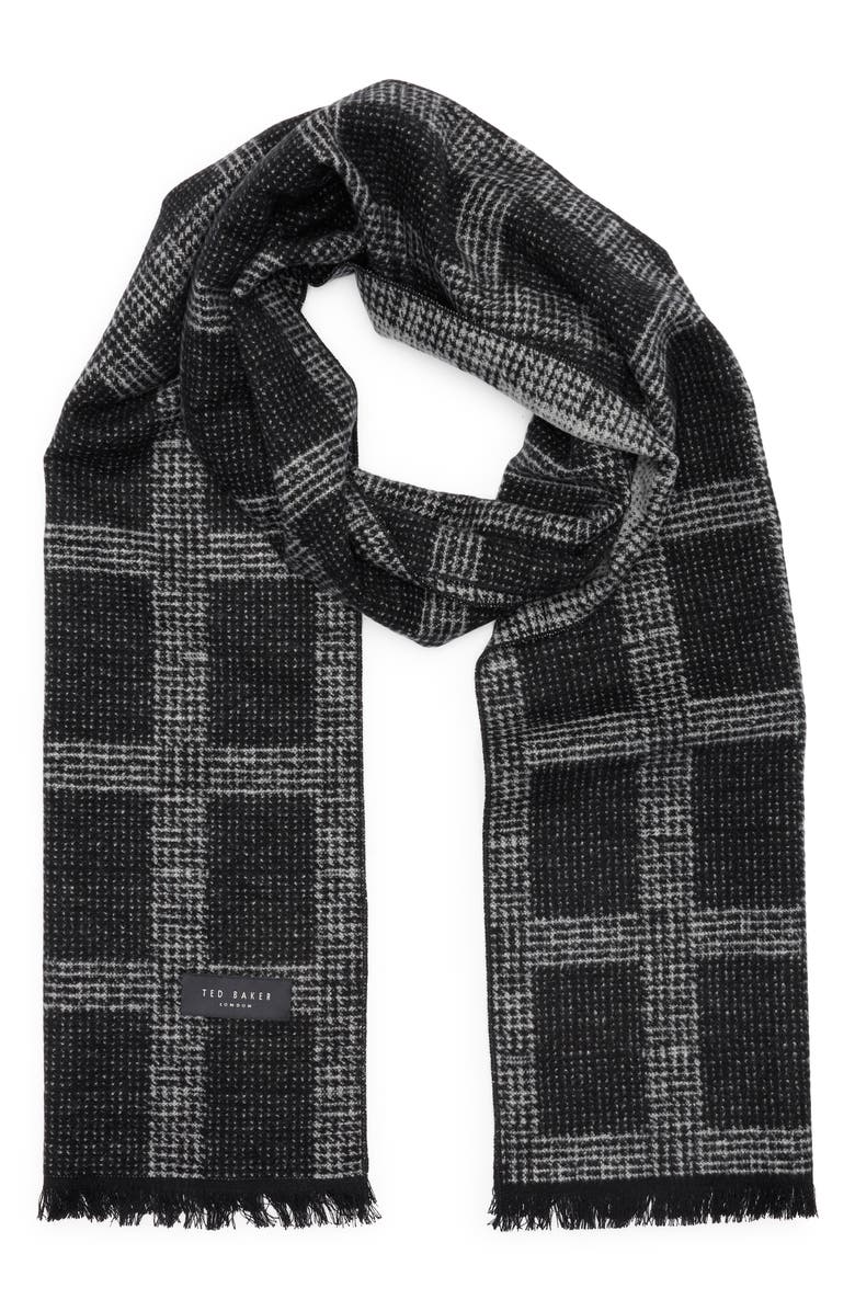 Ted Baker London Plaid Silk Reversible Scarf, Main, color, Grey
