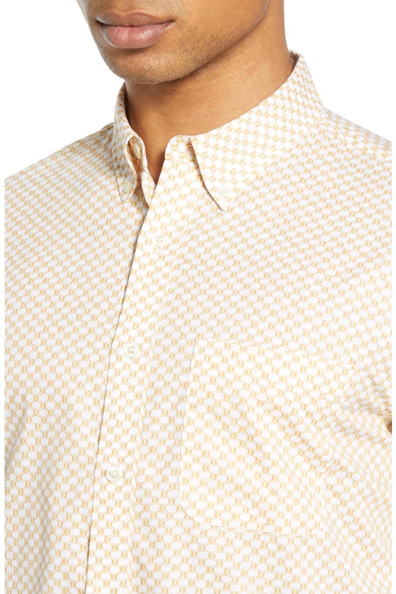 Slim Fit Honeycomb Print Button-Down Shirt, Alternate, color, WHITE/ YELLOW