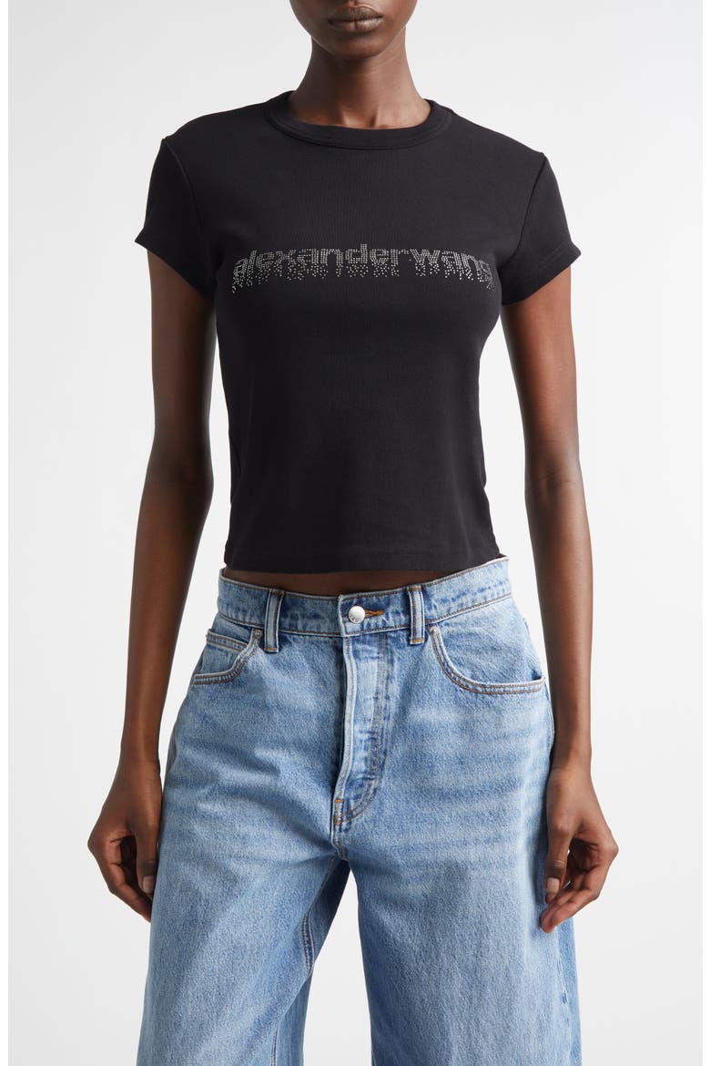 Hotfix Crystal Logo Baby Tee, Main, color, BLACK