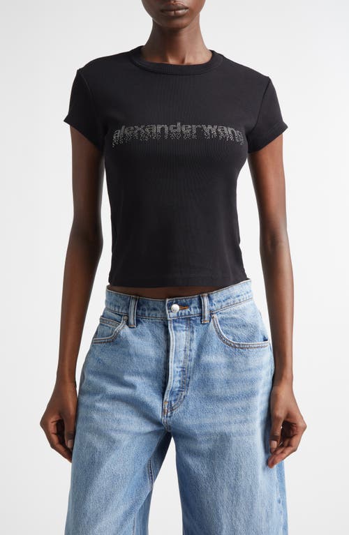 Alexander Wang Hotfix Crystal Logo Baby Tee In Black