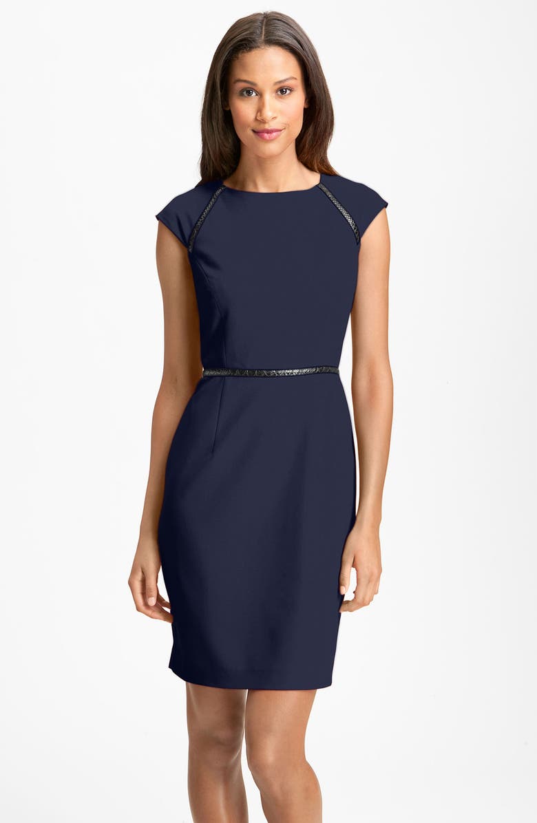 Calvin Klein Cap Sleeve Contrast Trim Sheath Dress, Main, color, 
